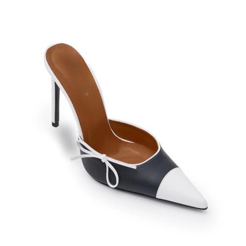 KKdhsfy Damen Kitten Heels Pantoletten mit Schleife Slip On Pumps Geschlossene Spitze Spitze Kleid Hochzeit Party Schuhe,Weiß,34 EU von KKdhsfy