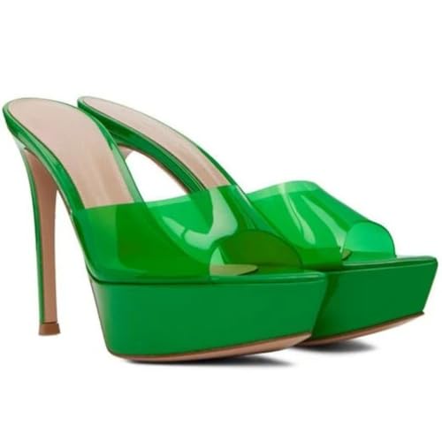 KKdhsfy Damen Klar Stiletto Hohe Plattform Absatz Peep Offene Zehe Sandalen Pantoletten Schuhe Slip-On Abschlussball Party Kleid Sommer 4.7In,Grün,35 EU von KKdhsfy