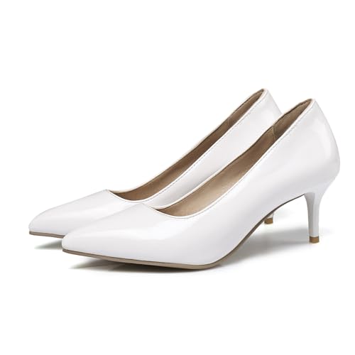 KKdhsfy Damen Pumps Geschlossene Spitze Zehenblock High Heels 6CM Leder Pumpschuhe,Weiß,34 EU von KKdhsfy