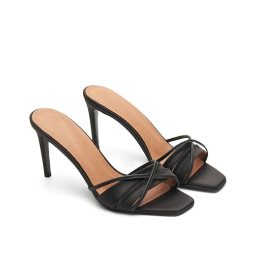KKdhsfy Damen Sandalen mit Absatz Quadratisch Offene Zehe Kitten Heels Slip On Pantoletten Casual Party Kleid Schuhe 3,9 Zoll Absätze,Schwarz,44 EU von KKdhsfy