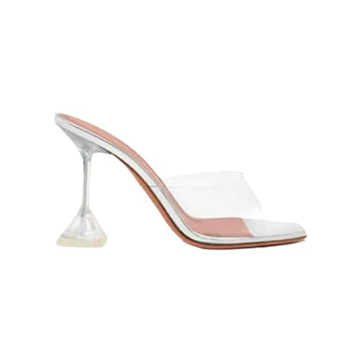 KKdhsfy Damen Sandalen mit klarem Absatz Quadratische Zehenpartie Transparente Stiletto Pantoletten Offene Zehenpartie Slip On Anzugschuhe,Clear,37 EU von KKdhsfy