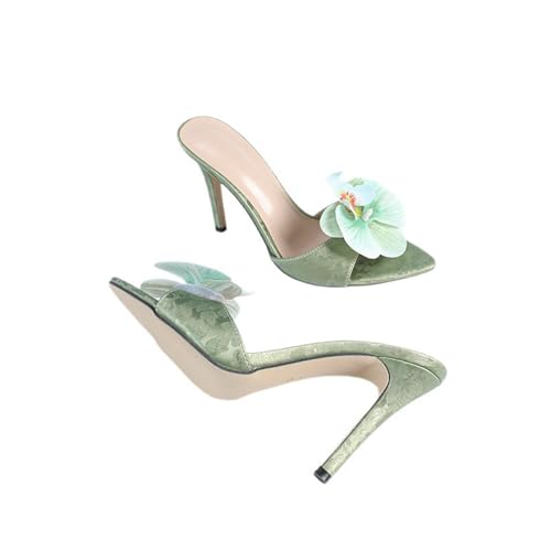 KKdhsfy Damen Sandalen mit spitzer Zehenpartie und hoher Ferse Bequeme Slingback-Slip-On-Pantolettensandalen,Grün,38 EU von KKdhsfy