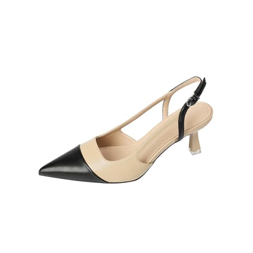 KKdhsfy Damen Slingback Kitten Heels Geschlossene Spitze Spitze Hochzeit Party Kleid Pumps Schuhe,Beige,35 EU von KKdhsfy