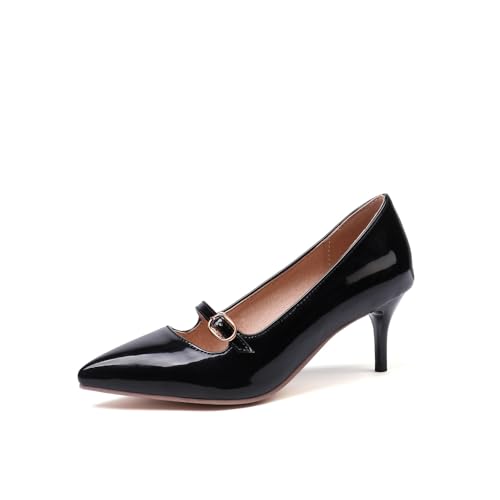KKdhsfy Damen Spitz zulaufende Bag-Toe Knöchelriemen 6CM High Heels Pumps Party Nachtclub Hochzeit,Schwarz,43 EU von KKdhsfy