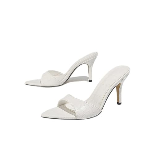 KKdhsfy Damen Spitze Offene Zehe Sandalen Pantoletten Schuhe Slingback Slip-On Abschlussball Party Kleid Sommer 3Inches Heels,Weiß,37 EU von KKdhsfy