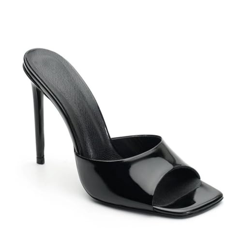 KKdhsfy Damen Stiletto High Heel Peep Offene Zehe Sandalen Pantoletten Schuhe Slingback Slip-On Prom Party Kleid Lackleder 4,7 Zoll Absätze,Schwarz,34 EU von KKdhsfy