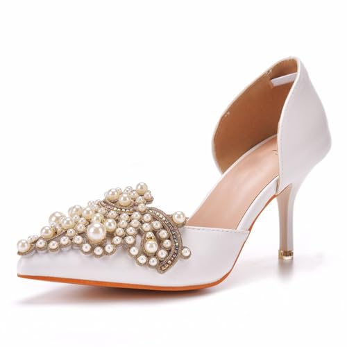 KKdhsfy Damen Stiletto High Heels Geschlossene Spitze Pumps Kleid Party Schuhe,Weiß,37 EU von KKdhsfy