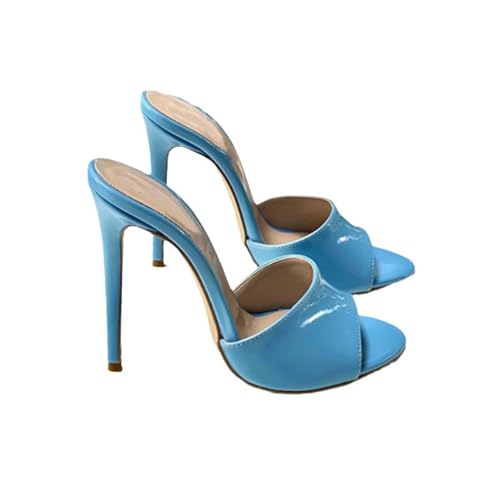 KKdhsfy Damen Stiletto High Peep Offene Spitze Zehensandalen Pantoletten Schuhe Slip-On Slingback Büro Party,Blau,36 EU von KKdhsfy