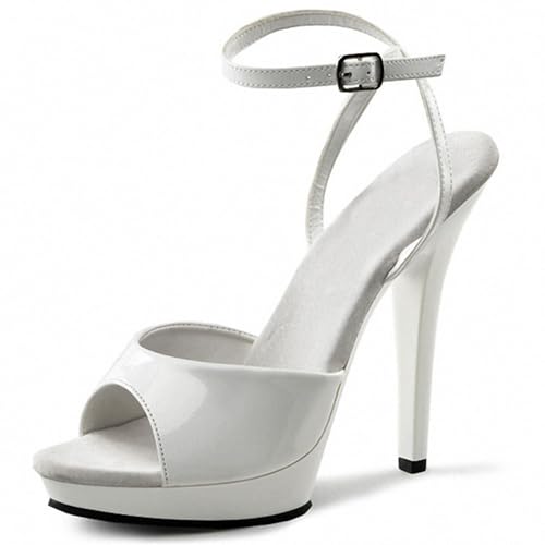 KKdhsfy Damen Stiletto Hoher Plateauabsatz Offene Sandalen Knöchelriemen Abschlussball Basic Klassisches Lackleder Sommer,Weiß,40 EU KKdhsfy Damen Stiletto Hoher Plateauabsatz Offene Sandalen Knöchelriemen Abschlussball Basic Klassisches Lackleder Sommer,Weiß,40 EU von KKdhsfy