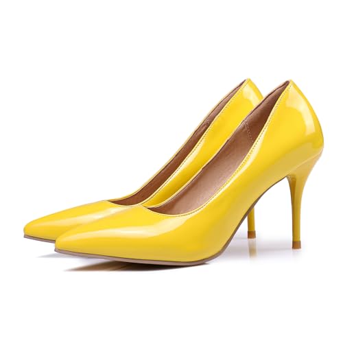 KKdhsfy Damen Stiletto Pumps 3Inch Elegant Gorgeous Closed Pointed Toe Slip On Solid High Heels Für Damen Hochzeitskleid Schuhe,Gelb,39 EU von KKdhsfy