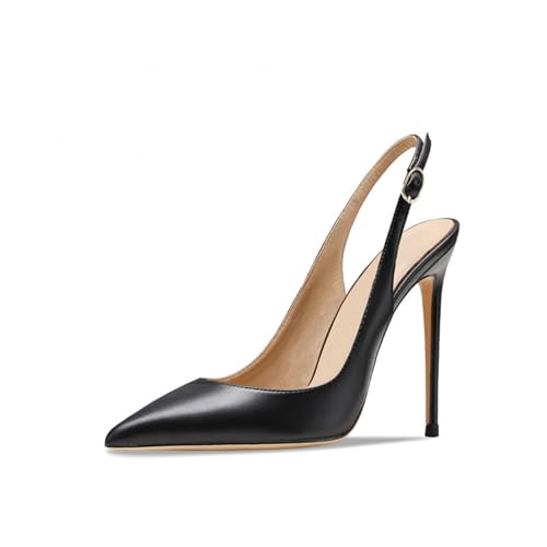 KKdhsfy Frauen Hohe Stiletto Absatz Spitze Zehen Slip-On Kleid Sandalen Verstellbare Schnalle 3,9 Zoll Absätze,Schwarz,40 EU von KKdhsfy