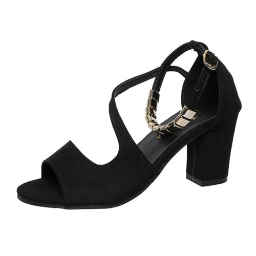 KKdhsfy Heels für Frauen Offene Zehe Knöchelriemen Chunky Heel Sandalen 2,75 Zoll,Schwarz,45 EU von KKdhsfy