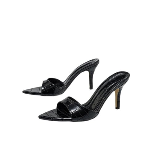 KKdhsfy Kitten Heel Pantoletten für Frauen Spitze offene Zehenpartie Slip On Stiletto Sandalen mit Absatz Party Dressy Hochzeit,Schwarz,39 EU von KKdhsfy