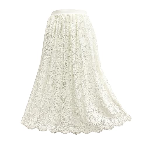 KKmeter Damen Vintage Spitzenrock A-Linie Verlängerungen Midi Halb Slip Sheer Kleid Unterrock - Weiß - Einheitsgröße von KKmeter