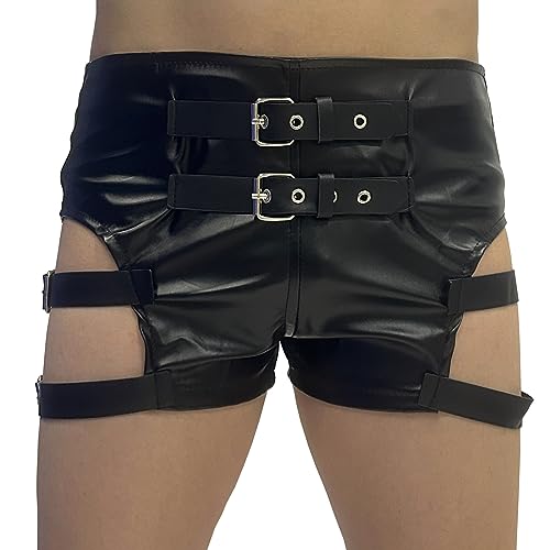 KKmeter Damen Wetlook PVC Leder Hot Shorts Metallic Tanzhose Mini Shorts Clubwear, schwarz, Groß von KKmeter