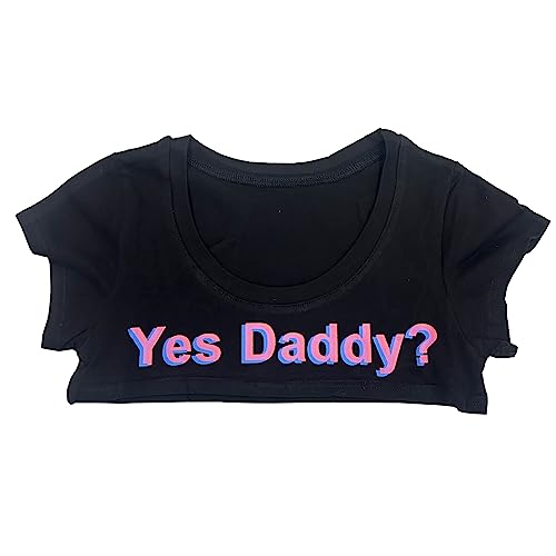 KKmeter Yes Daddy Crop Tops Mädchen Damen Kurze Bluse Lustige Baumwolle T-Shirts Schlafzimmer Party Cosplay Kostüm, Yes Daddy-schwarz, Einheitsgröße von KKmeter