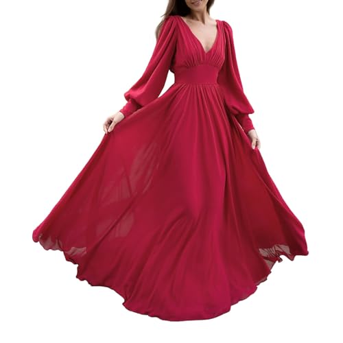 KKvoPiQ Damen Elegant Abendkleid Winterkleid V-Ausschnitt Langarm Festlich Kleid Kleid Tunika Herbstkleid Lose Kleider Partykleid Cocktailkleid Vintage Ballkleid Maxikleid Brautjungfernkleid von KKvoPiQ