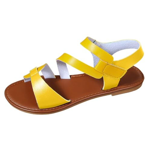 KKvoPiQ Damen Frühling Flache Leichte Strandurlaub Sandalen Damenschuhe Schwarz Badeschlappen Hausschuhe Leder Fussbett Elegant Sandaletten Mit Absatz Silber Pantoletten Geschlossen (Gelb, 44) von KKvoPiQ