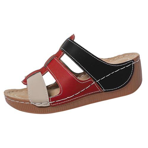 KKvoPiQ Damen Hausschuhe Farblich Passende Slip On Schuhe Hohl Keilabsatz Damen Schuhe Neu Badelatschen Pink Pantoffeln Filzpantoffeln Feste Sohle Flip Flops Elegant Mit Geschlossen (Schwarz, 36) von KKvoPiQ