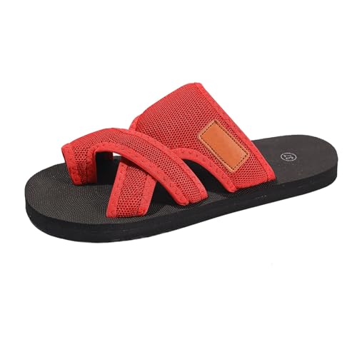 KKvoPiQ Damen Hausschuhe Frühling Und Atmungsaktive Leichte Freizeit-Hausschuhe Für Den Urlaub Am Strand Schuhe Mit Badeschuhe rutschfest Pantoletten Leder Absatz Geschlossen (Rot, 37) von KKvoPiQ
