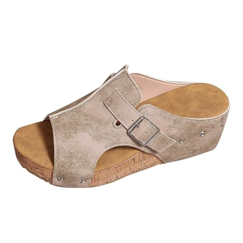 KKvoPiQ Damen Hausschuhe Große Größe Keilabsatz Retro Leichte Schuhe Damen Ballerina Stoff Flip Flops Schwarz Feste Sohle Pantoffeln Gäste Set Große Größen Feste Sohle Mit Fussbett (Weiß, 38) von KKvoPiQ