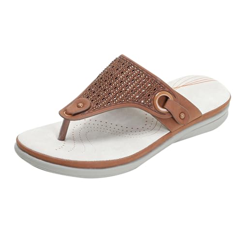 KKvoPiQ Damen Hausschuhe Keilabsatz Orthopädische Hohldekoration Clip Toe Plateau Sandalen Schuhe Schwarz Flip Flops Weiss Hochzeit Marke Flipflop Pantoletten Mit Fussbett Feste Sohle (Braun, 37) von KKvoPiQ