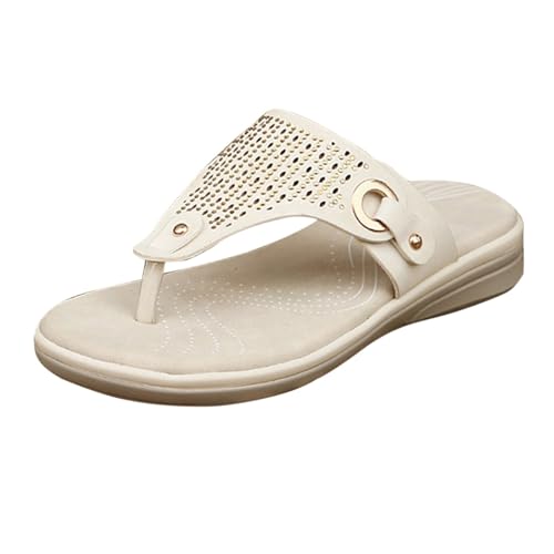 KKvoPiQ Damen Hausschuhe Keilabsatz Orthopädische Hohldekoration Clip Toe Plateau Sandalen Schuhe Schwarz Flip Flops Weiss Hochzeit Marke Flipflop Pantoletten Mit Fussbett Feste Sohle (Weiß, 42) von KKvoPiQ