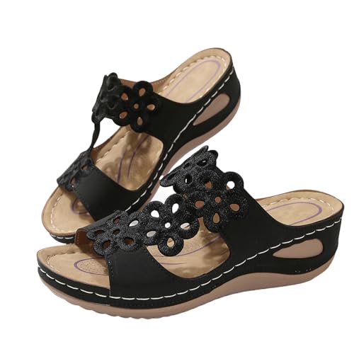 KKvoPiQ Damen Hausschuhe Sommer Fischmund Abdeckung Fuß Keilabsatz Casual Hausschuhe Damen Schuhe Lustig Mit Absatz Elegant rutschfest Feste Sohle Ungefüttert (Schwarz, 41) von KKvoPiQ