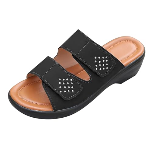 KKvoPiQ Damen Hausschuhe Sommerurlaub Strand Hausschuhe Outdoor Leichte Keilabsatz Römerschuhe Fischmaul EIN Wort Damen Schuhe Blau Winter Badeschuhe rutschfest Feste Sohle Elegant (Schwarz, 42) von KKvoPiQ