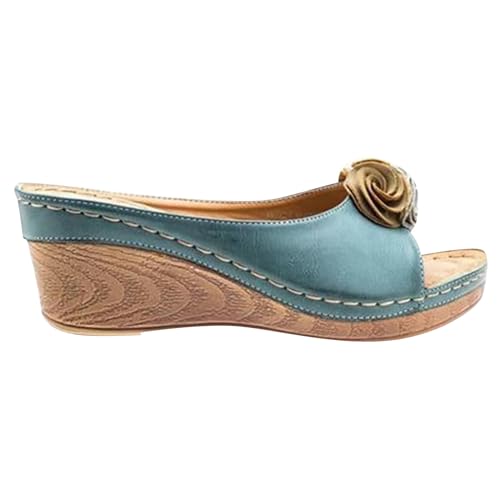 KKvoPiQ Damen-Hausschuhe mit Blumenmuster, Plattform, dicke Sohle, Keil, lässige Hausschuhe, Sandalen Schuhe Damen Sommer Sandalen Größe 39 (Blue, 41) von KKvoPiQ