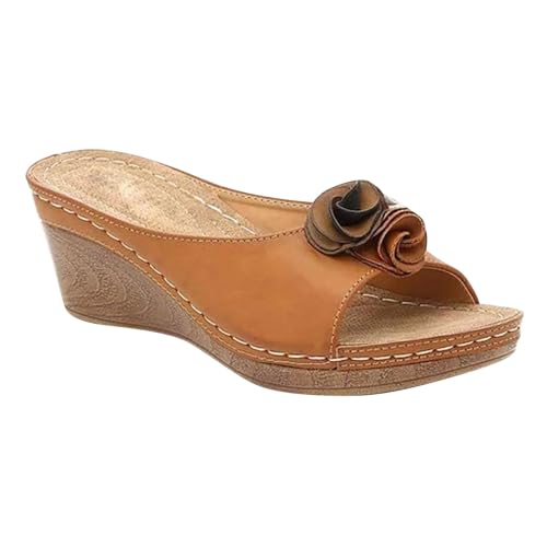 KKvoPiQ Damen-Hausschuhe mit Blumenmuster, Plattform, dicke Sohle, Keil, lässige Hausschuhe, Sandalen Schuhe Damen Sommer Sandalen Größe 39 (Brown, 40) von KKvoPiQ