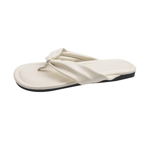 KKvoPiQ Damen Hundred Clip Toe Strandschuhe Weibliche Französisch Außen Tragen Flache Unterseite EIN Wort Ziehen Hausschuhe Blau Sommer Lustig Badeschuhe Zehentrenner Flip Flops Elegant (Weiß, 36) von KKvoPiQ