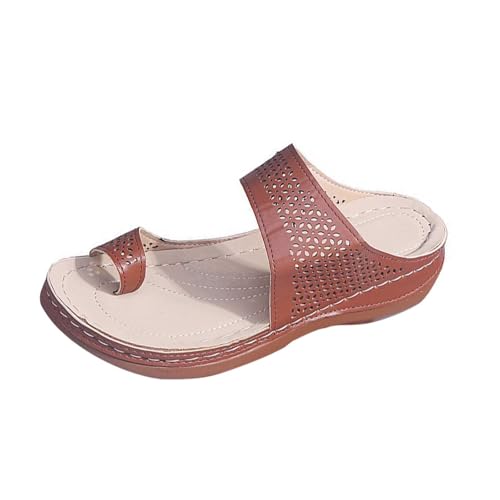 KKvoPiQ Damen Keilabsatz Flip Flops Einfarbig Strandsandalen Damen Hallux Schuhe Strand Hausschuhe Schwarz Hausschuhe Pantoletten Mit Fussbett Geschlossen Feste Sohle (Braun, 42) von KKvoPiQ
