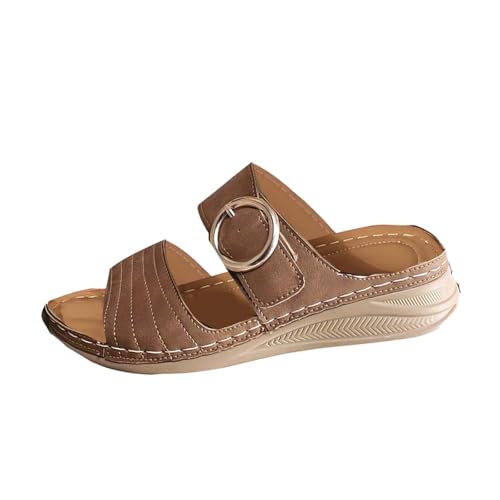 KKvoPiQ Damen Keilabsatz Retro Leichte Hausschuhe Schuhe Rot Badeschuhe rutschfest Badeschuhe rutschfest Schwarz Flip Flops Pantoffeln Gäste Set Große Größen Geschlossen Feste Sohle (Braun, 39) von KKvoPiQ