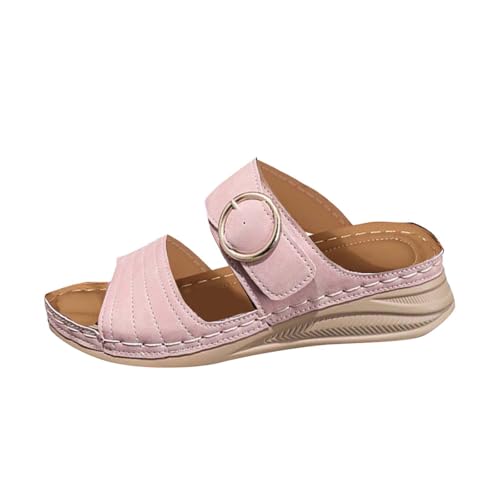 KKvoPiQ Damen Keilabsatz Retro Leichte Hausschuhe Schuhe Rot Badeschuhe rutschfest Badeschuhe rutschfest Schwarz Flip Flops Pantoffeln Gäste Set Große Größen Geschlossen Feste Sohle (Rot, 41) von KKvoPiQ