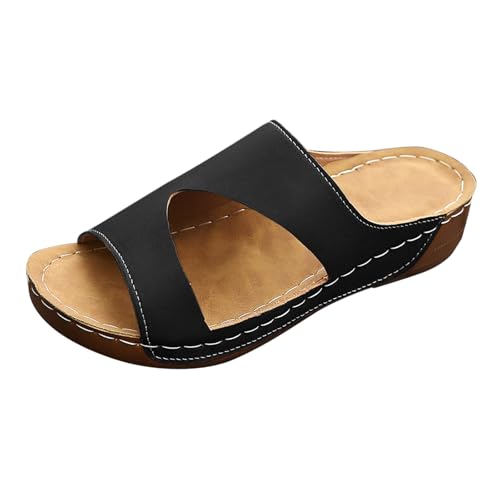 KKvoPiQ Damen Leichte Keilabsatz Offene Zehen Fischmaulsandalen Outdoor Urlaub Strand Römerschuhe Freizeitsandalen Kick Roller Skate Hausschuhe Geschlossen Weiss Hochzeit Badelatschen (Schwarz, 40) von KKvoPiQ