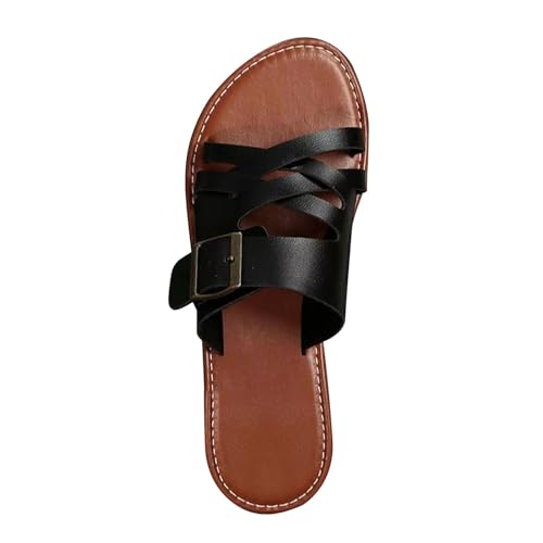 KKvoPiQ Damen One Line Buckle Hohlhausschuhe Flache Freizeitsandalen Schuhe Für Einlagen Damen Orthopädische (Black, 37) von KKvoPiQ