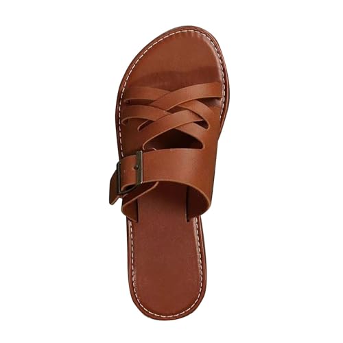 KKvoPiQ Damen One Line Buckle Hohlhausschuhe Flache Freizeitsandalen Schuhe Für Einlagen Damen Orthopädische (Brown, 36) von KKvoPiQ