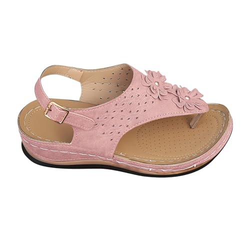 KKvoPiQ Damen-Plateausandalen mit Fischgrätmuster und Schnalle und Blumenmuster Damen Schuhe Stiefeletten Schwarz (Pink, 35) von KKvoPiQ
