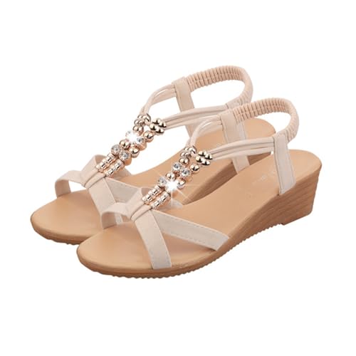 KKvoPiQ Damen-Sandalen, Damen, mittelhoher Absatz, Keilschuhe, Student, Strand, Strandschuhe, Sandalen Senioren Schuhe Damen Winter (White, 36) von KKvoPiQ