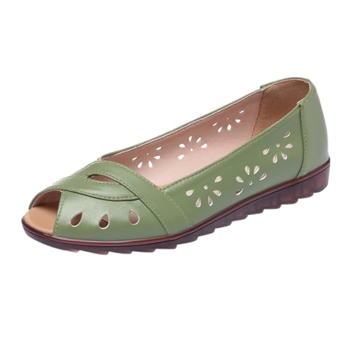 KKvoPiQ Damen Sandalen Bequeme Weiche Sohle Arbeit Pendeln Leichte Flache Freizeitschuhe Schuhe Keilsandalen Sommerschuhe Mädchen Sandaletten Blockabsatz Römersandalen Kniehoch (Grün, 36) von KKvoPiQ