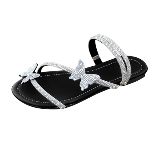 KKvoPiQ Damen Sandalen Frühling Flach Schmetterling Offene Zehenpartie Tragen Strand Urlaub Lässige Hausschuhe Badeschuhe rutschfest Hausschuhe Filzpantoffeln Schwarz Pantoffeln (Schwarz, 40) von KKvoPiQ