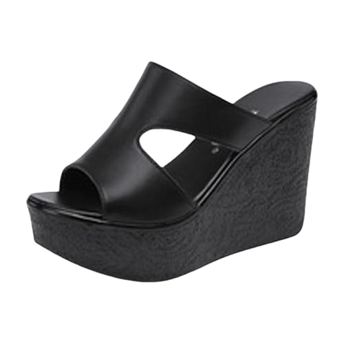 KKvoPiQ Damen Sandalen Modische Runde Offene Zehenpartie Freizeit, Strand, Urlaub Altenpflege Schuhe Hausschuhe Fell House Slippers Open Toe Sommer Pantoletten Feste Sohle Ungefüttert (Schwarz, 38) von KKvoPiQ