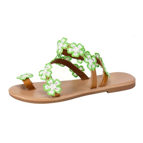 KKvoPiQ Damen-Sandalen in Übergröße, modische Sonnenblumen-Hausschuhe, Sandalen Schuhe Breite Füße Damen Winter (Green, 39) von KKvoPiQ