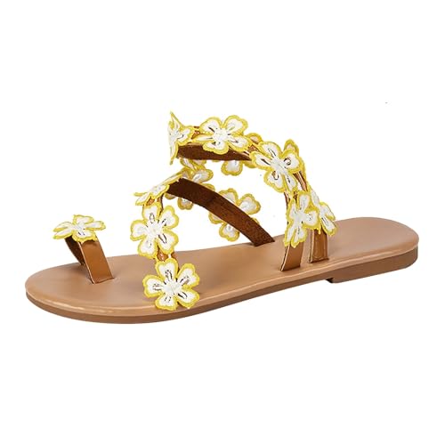 KKvoPiQ Damen-Sandalen in Übergröße, modische Sonnenblumen-Hausschuhe, Sandalen Schuhe Breite Füße Damen Winter (Yellow, 37) von KKvoPiQ