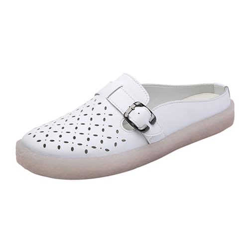 KKvoPiQ Damen-Schuhe mit rundem Zehenbereich und niedrigem Oberteil, einfarbig, hohl, atmungsaktiv, Flache Schuhe, Freizeitschuhe Schuhe Mit Rollen Damen 37 (White, 39) von KKvoPiQ