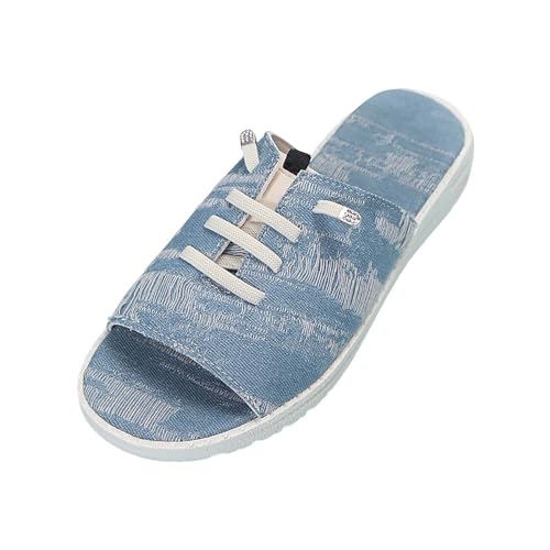 KKvoPiQ Damen-Slipper mit Schnürung, hohl, lässige Hausschuhe, flache Schuhe, Vintage-Sandalen Schuhe 1 Damen (Light Blue, 36) von KKvoPiQ