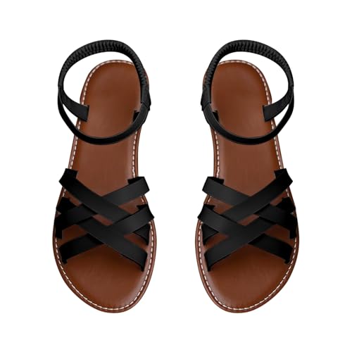 KKvoPiQ Damen Sommermode Flache Schuhe Koreanische Ausgabe Sandalen Römische Schuhe Strandschuhe Schuhe Damen Plateau Blau (Black, 43) von KKvoPiQ
