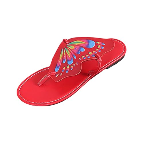 KKvoPiQ Damen Strand-Bowknot-Hausschuhe, hohle lässige Hausschuhe, flache Schuhe, Vintage-Sandalen Schuhe Schwarz Damen Absatz Boots (Red, 37) von KKvoPiQ