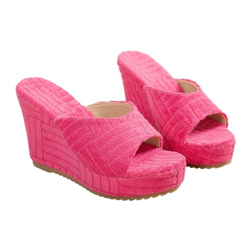 KKvoPiQ Damen Strand High Heel Hausschuhe Hohl Casual Hausschuhe Slope Schuhe Retro Sandalen Damen Schuhe 41 Weit (Hot Pink, 36) von KKvoPiQ